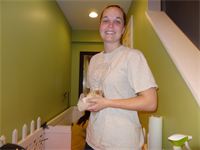 Whelper helper : Here is my sister who provided a lot of help during the birth. Because there is so much to do during whelping it is a good idea to have many hands on deck. Whelper helper